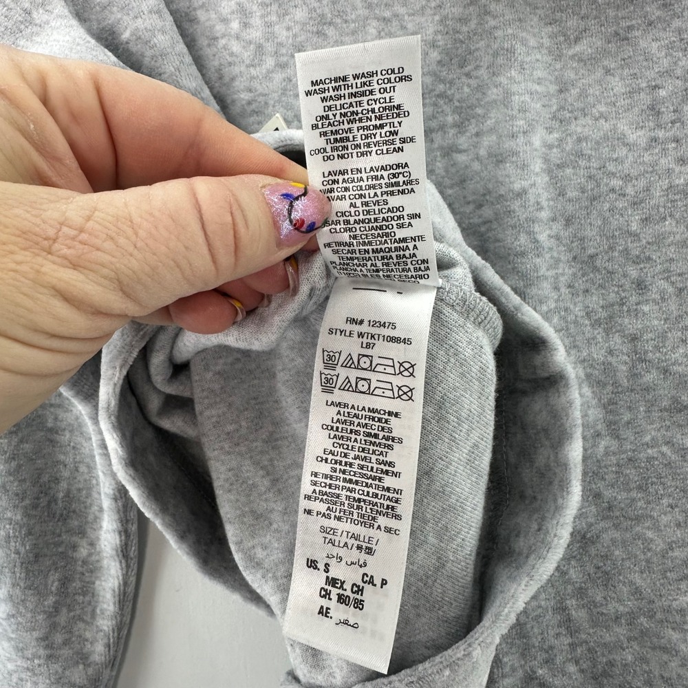 Juicy Couture Black Label Grey Velour Hoodie Pullover Rhinestone Size S Gothic - Picture 8 of 9
